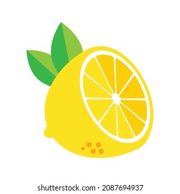 Lemon slices. Fresh citrus, half sliced ​​lemons and chopped lemon. Cut lemons fruit slice and zest for lemonade juice or vitamin c logo. Isolated cartoon vector illustration icons set eps 10