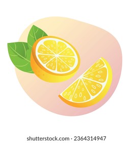 Cortes de limón. Cítricos frescos, limones a medio corte y limón picado. Ilustración vectorial de dibujos animados aislados 

