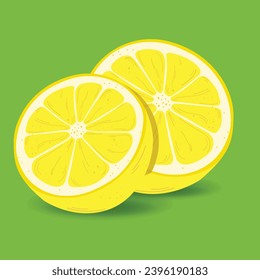 Lemon slices. Fresh citrus, half sliced lemons and chopped lemon. Cut lemons fruit slice and zest for lemonade juice or vitamin c logo. Isolated  vector illustration icons set