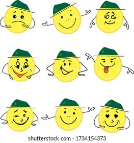Lemon  slices funny characters. Fresh fruits emotions Vector mascot yellow lemon with happy face. Illustration of fruit fresh lemon isolated on white. Vector.