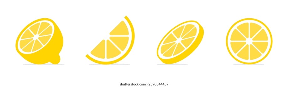 Lemon Slices and Halves Vector Icon Set