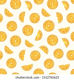 Lemon slices hand drawn vector seamless pattern. Delicious orange pieces texture. Fresh sour citrus fruit decorative backdrop. Organic vegetarian food, natural juice ingredient illustration.