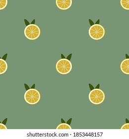 Lemon slices illustration seamless pattern with blue background.Great for wrapiing paper,scrapbooking,textile,fabric,greting card.