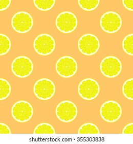 Lemon slices on orange background seamless pattern