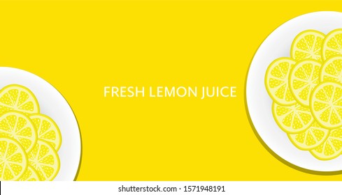 Lemon slices on a plate with a flat yellow background design