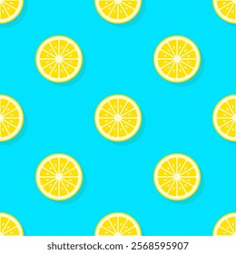 Lemon slices pattern on turquoise color background