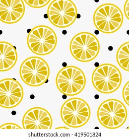 Lemon slices seamless pattern colorful with polka dot