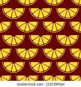 Lemon slices seamless pattern. Flat yellow lemon slices. Citrus fruit background. Summer bright colors, juicy fresh background, design elements. Tasty summer background. Vector color illustration.