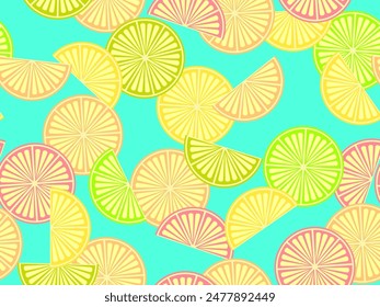 Cortes de limón sin patrón. Láminas de limón en rodajas en un estilo minimalista en diferentes colores, un patrón refrescante. Diseño para Fondos de pantalla, impresiones, carteles y Anuncios. Ilustración vectorial