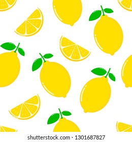 lemon slices seamless pattern on white background. Fruit citrus. Elements for menu. Vector illustration.