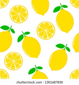 lemon slices seamless pattern on white background. Fruit citrus. Elements for menu. Vector illustration.