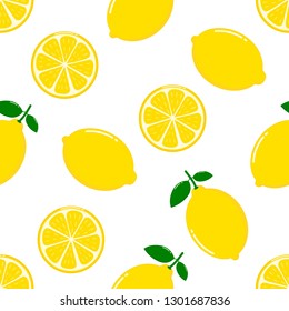 lemon slices seamless pattern on white background. Fruit citrus. Elements for menu. Vector illustration.