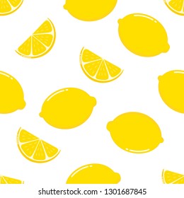 lemon slices seamless pattern on white background. Fruit citrus. Elements for menu. Vector illustration.