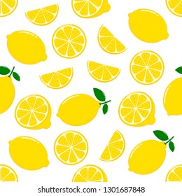 lemon slices seamless pattern on white background. Fruit citrus. Elements for menu. Vector illustration.