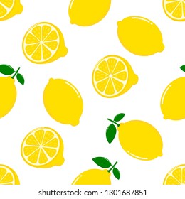 lemon slices seamless pattern on white background. Fruit citrus. Elements for menu. Vector illustration.