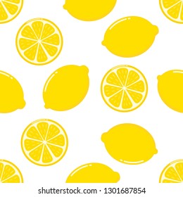 lemon slices seamless pattern on white background. Fruit citrus. Elements for menu. Vector illustration.