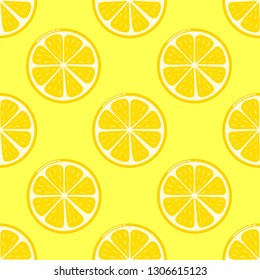 lemon slices seamless pattern on white background. Fruit citrus. Elements for menu. Vector illustration.