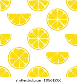 lemon slices seamless pattern on white background. Fruit citrus. Elements for menu. Vector illustration.