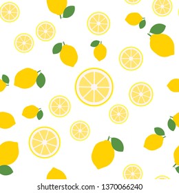 lemon slices seamless pattern on white background. Fruit citrus. Elements for menu. Vector illustration. - Vector illustration