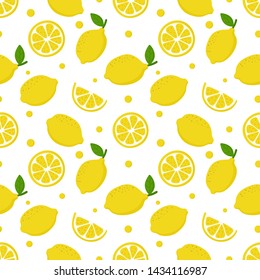 lemon slices seamless pattern on white background. fruit citrus. elements for menu. Vector illustration.