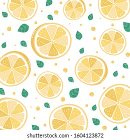 lemon slices seamless pattern on white background.