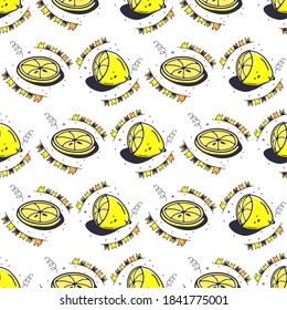 Lemon slices. Seamless pattern on a white background. Cute vector illustration.