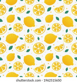 lemon slices seamless pattern on white background. fruit citrus. elements for menu. Vector illustration.