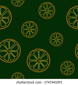 Lemon slices in a seamless pattern. Pattern for packaging, fabric or advertising. Vector illustration.