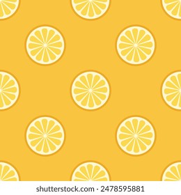 Lemon slices seamless pattern vector illustration. Round slices of ripe yellow lemons on white background. Summer tropical fresh fruits theme wallpaper.