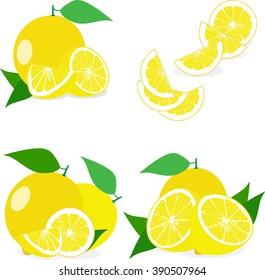 Lemon, lemon slices, set of lemons, vector illustrations