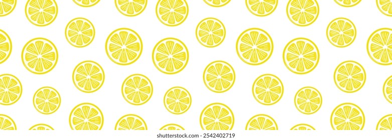 Anuncio de Vector de rodajas de limón, diseño de patrón de cítricos repetitivos sin costuras, Plantilla fresca de la cubierta del verano