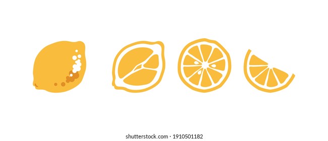 Lemon and its slices. Vector illustration. Isolated objects on a white background.