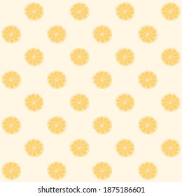 Lemon slices vector repeat pattern.
Yellow fruit texture on a beige background.
Monochrome yellow vitamin fruit pattern.