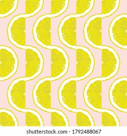 Lemon Slices Wavy Vertical Stripes Vector Seamless Pattern