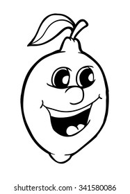 Lemon with smile, vector illustration, coloring book