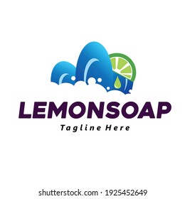 lemon soap logo with dishes bubble and lemon slice vector design