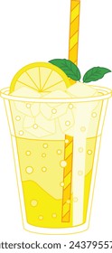 Lemon Soda with a piece of Lemon and ice