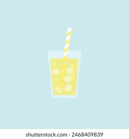 lemon soda with a straw on a blue background