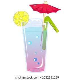 Lemon soda with umbrella and tube.