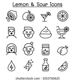 Lemon & sour icon set in thin line style