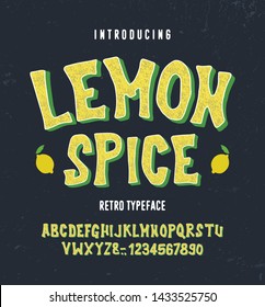 "Lemon Spice". Vintage 3d Modern Alphabet. Retro Typeface. Vector Illustration.