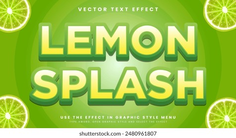 Lemon Splash 3d editable Text effect template suitable for fresh lemon fruit theme