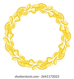 Lemon splash Frame with juicy citrus slices. Cartoon Vector isolated illustration on white background