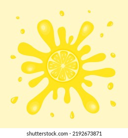Lemon. Splash juice. Drink drops. Flat style . Vector illustration 