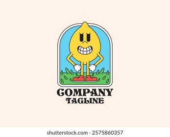 Lemon standing in nature background cartoon retro vintage mascot illustration character vector clip art logo hand drawn