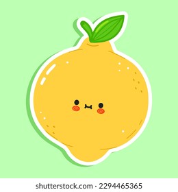 Lemon sticker character. Vector hand drawn cartoon kawaii character illustration icon. Isolated on green background. Lemon fruit sticker character