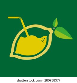 Lemon with Straw Logo.  Flat Minimalism Artwork 