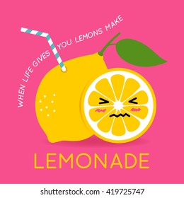 Lemon with a straw vector.  Motivation concept design illustration.
