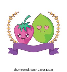 lemon and strawberry cartoon design, Kawaii expression cute character funny and emoticon theme Vector illustration