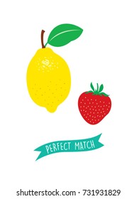 lemon and strawberry perfect match vector